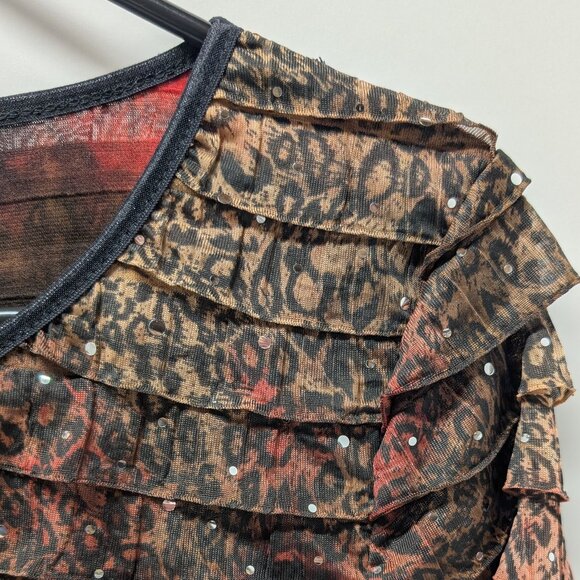 Notations Leopard Print Sequin Ruffled Blouse - Picture 7 of 13